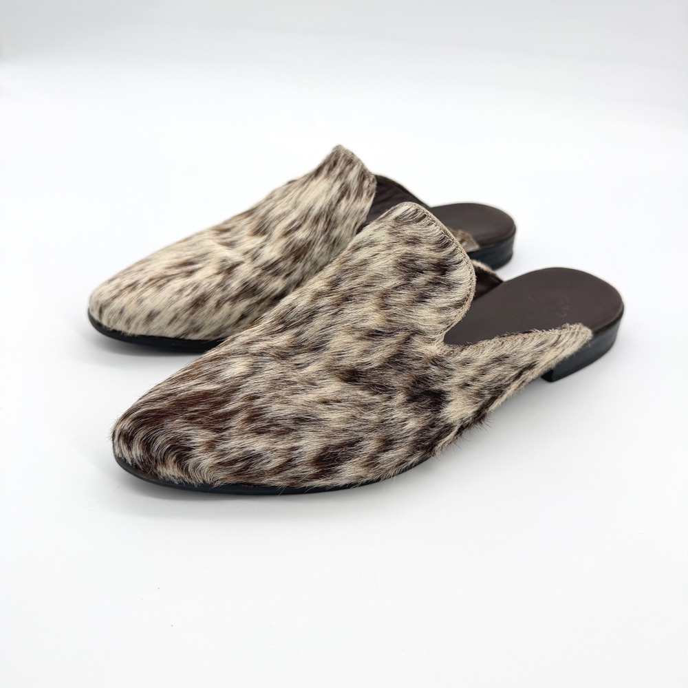 Agave Sky Adair Cowhide Flat Mule Sz 8 Leather Animal Print Brown Cream Western